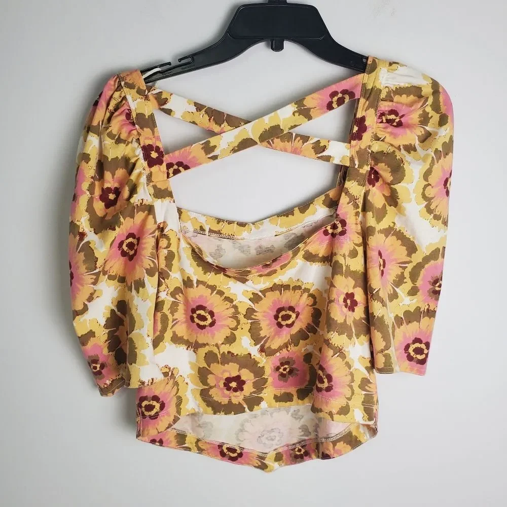 Free People Floral Crossback Top Size Large